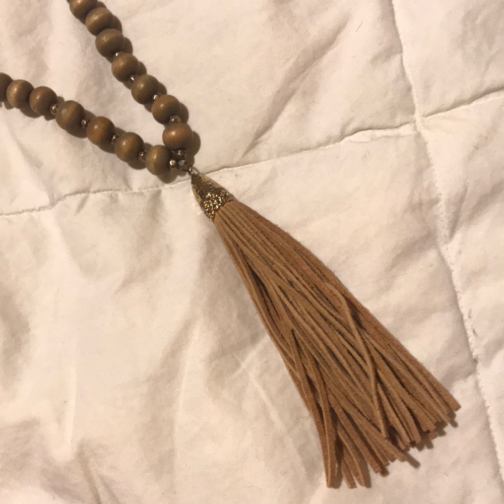 Wood bead tassel necklace